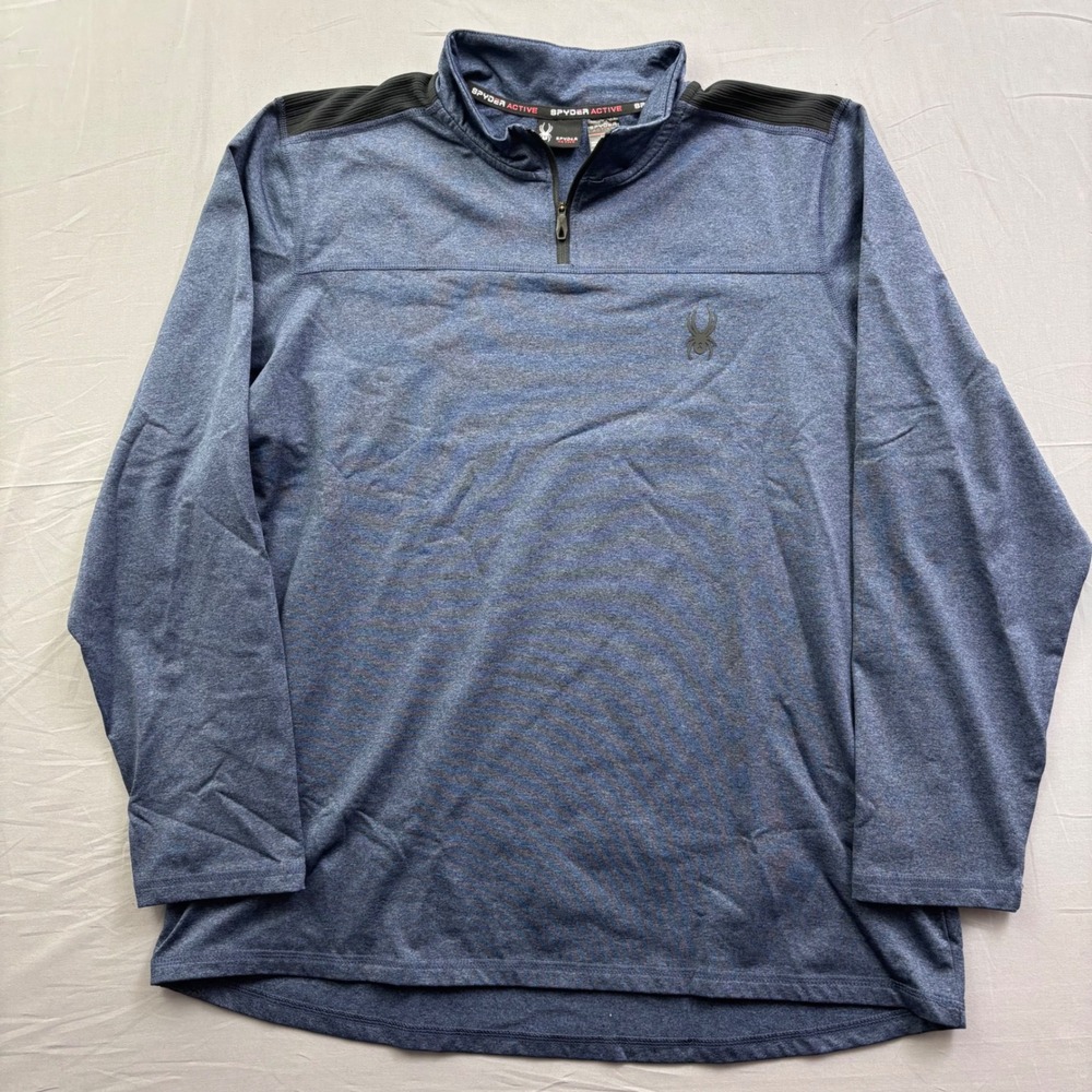 Spyder Active Mens ProWeb Quarter Zip‎ Pullover Blue Heathered Large Athleisure